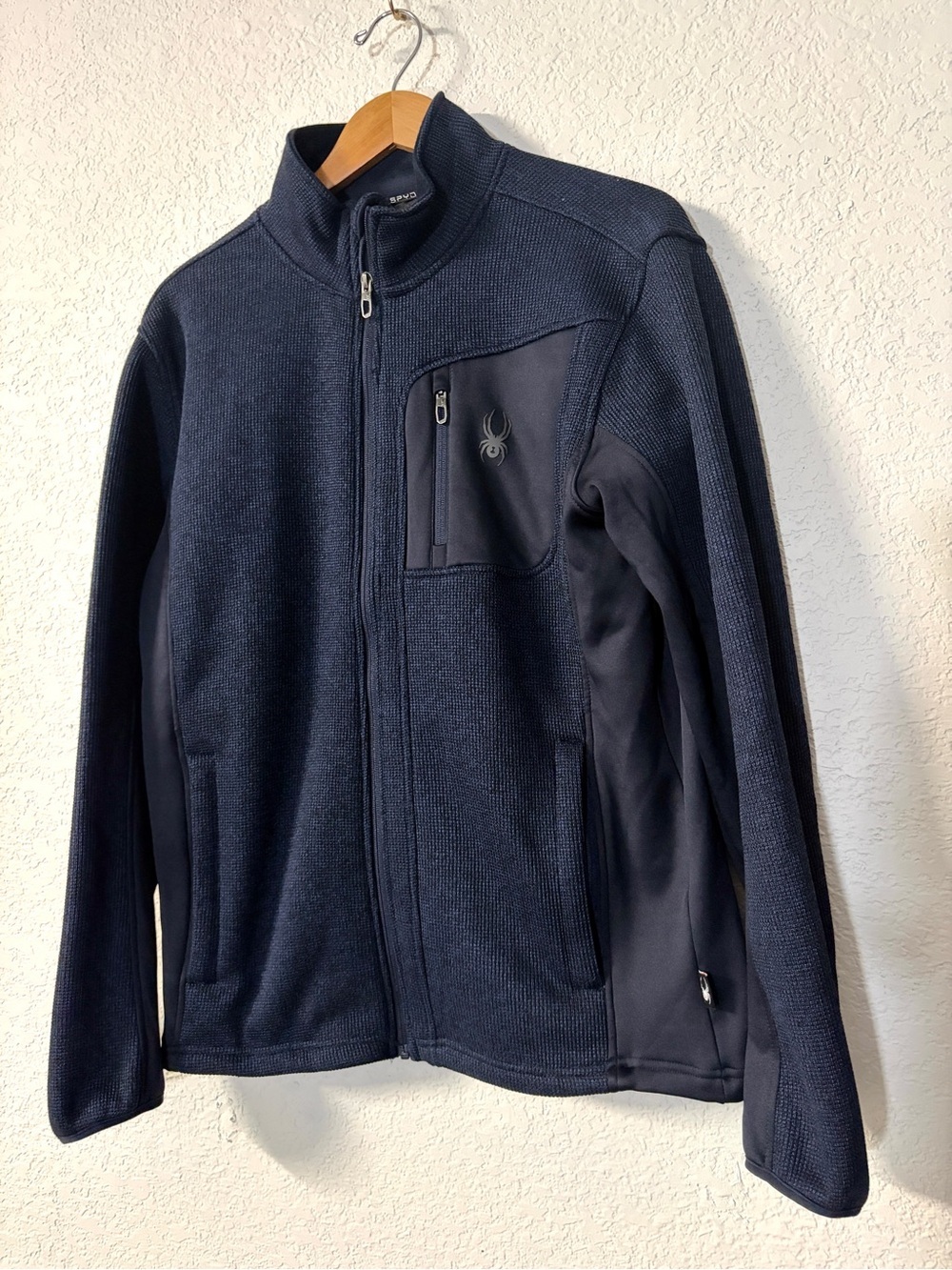 Spyder Men’s Navy Blue Full-Zip Fleece knit fall Jacket size M